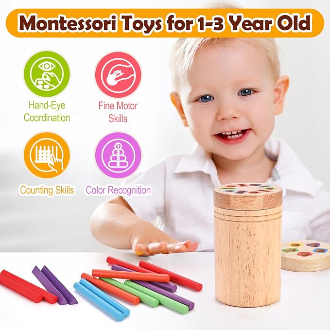 Color Sorting Toys for Toddler, Montessori Toys for 1-3 Year Old | Wooden Learning Color Sorting Toys, Educational Fine Motor Matching Game, Gifts for for Baby Boys Girls