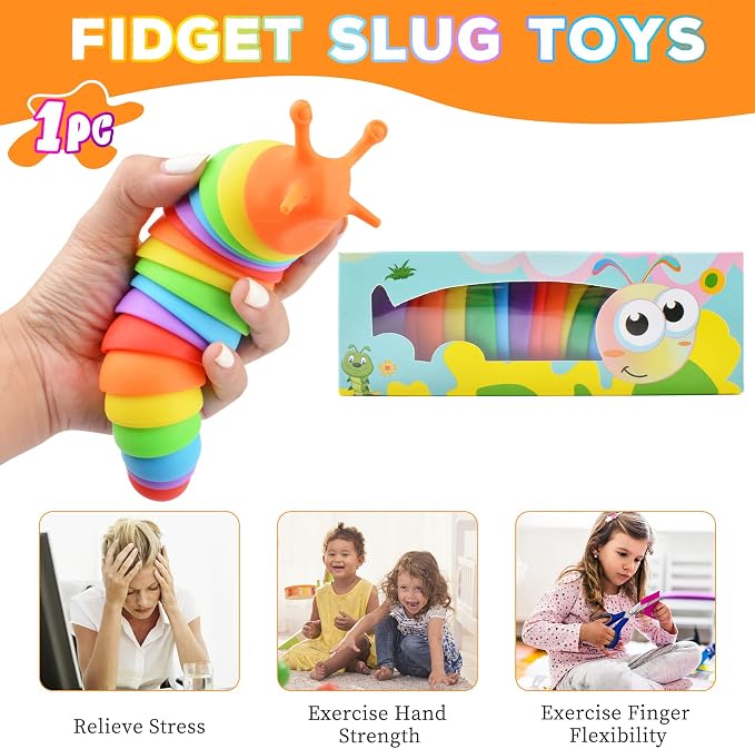 Cevioce Fidget Slug Toy, Sensory Slug Fidget Toy for Kids & Adults, 1 PC Cute Autism Sensory Toys for Autistic Children Easter Gifts for Girl Boy Birthday Easter Basket Stuffers for Toddlers Kids