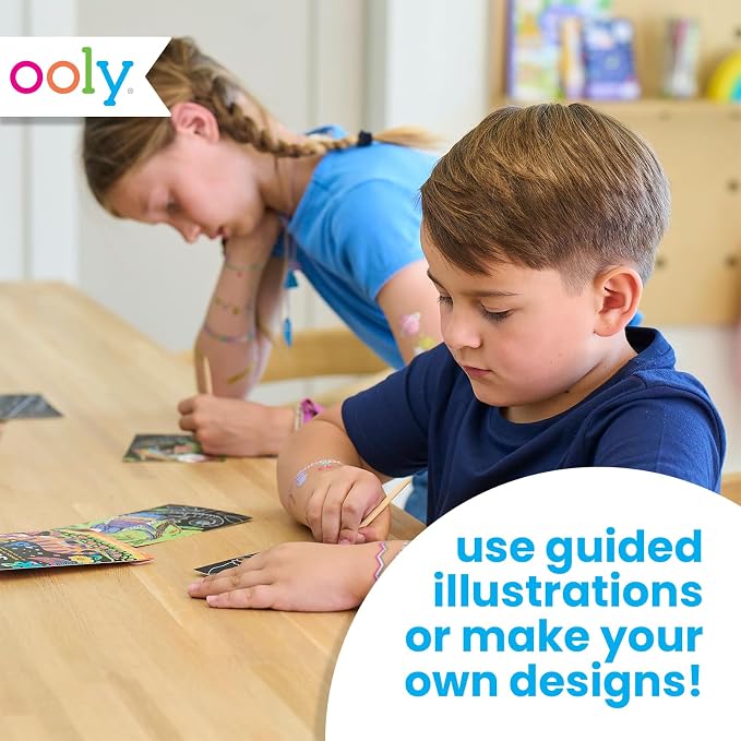 Ooly Mini Scratch & Scribble Art Kit, 6 Cards – Friendly Fish | Ages 6+, Wooden Stylus Included, Compact Car and Airplane Travel Activity, Screen-Free Craft, Fun Gift for Kids