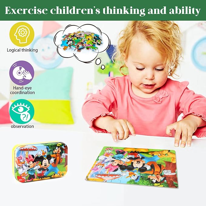 MZZOTOY Puzzles for Kids Ages 4-8, 60 Piece Puzzles for Kids Ages 3-5 in a Metal Box Girls and Boys Learning Educational Jigsaw Puzzle Toys Gifts