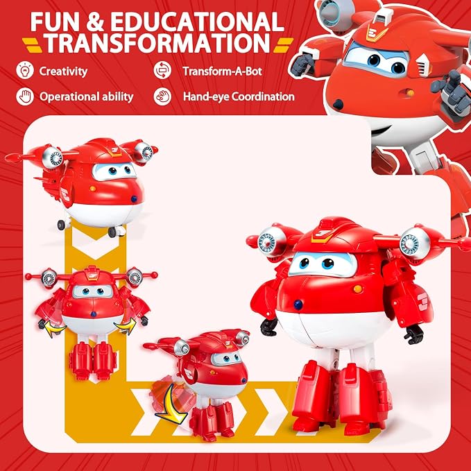 Super Wings Transformable Toys 5" Action Figure Supercharged Tobot Jett, 2 in 1 Rescue Bots Transforming Airplane Robot Toys, Educational Toy for Boys and Girls Age 3+, Gifts for Preschool Kids, Jett