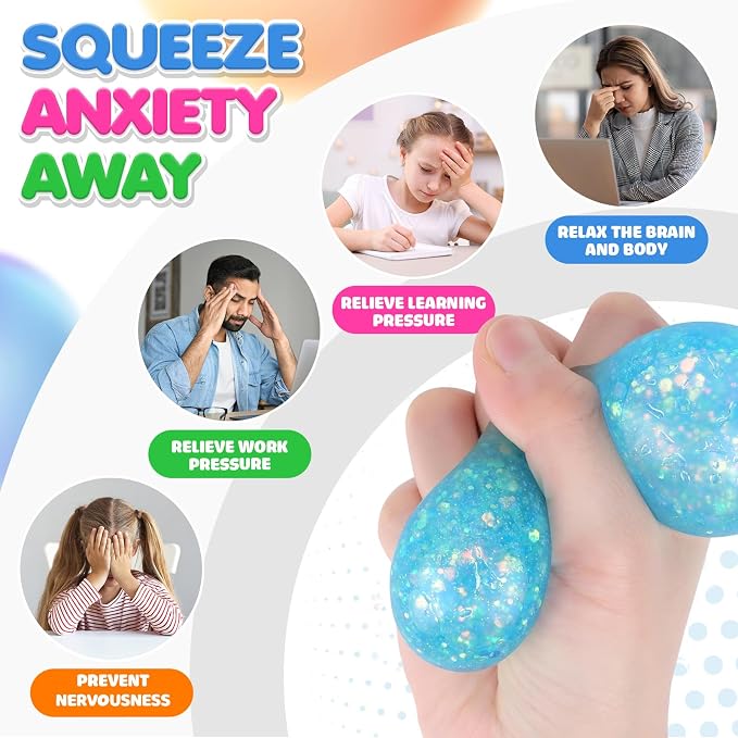 Fidget Sensory Toys Stress Balls: 12 Pack Squishy Stress Balls for Kids | Hand Therapy Sensory Ball with Nervousness Pressure Relief - Squeeze Stress Toys Bulk - Classroom Prize Gift for Student
