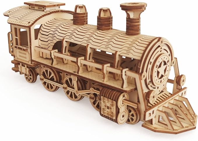 3D Wooden Steam Train Puzzle, DIY Assembly Train Model Kits, Wood Crafts STEM Brain Teaser Puzzle, Steam Train Christmas Birthday Gifts for Adults & Teens