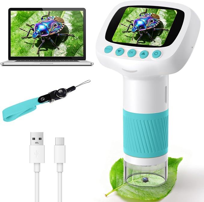 Pocket Kids Microscope for Over 3 Years Old, 1000X Handheld Microscope for Kids w/2''IPS Digital, Photo Video Mini Portable Microscopes, Science Edu Digiscope,Christmas Birthday Gifts for Kids