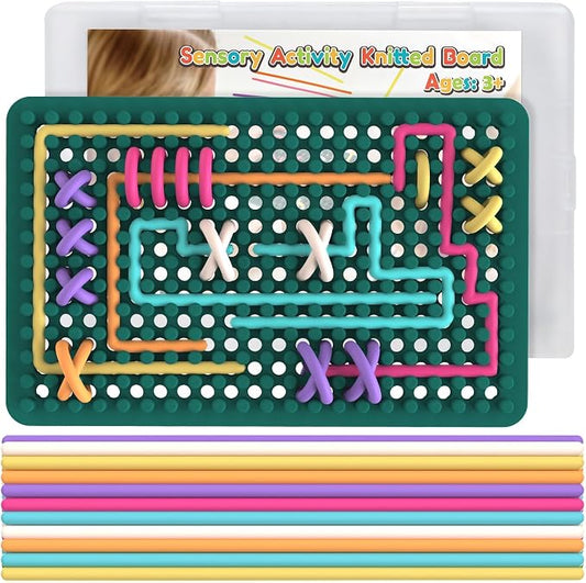 Fidget Toys for Kids 3+, Sensory Activity Knitted Board with 20 Strings | Sensory Toys for Toddler Adults, for Stress Relief, Calming, Focus, ADHD and Autism, Silicone Travel Airplane Essentials Toys