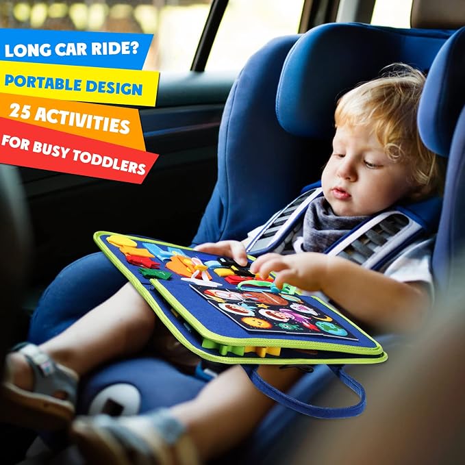 Busy Board Montessori Toy for 3-6 Year Old Toddlers - Educational Activity Developing Sensory Board for Fine Basic Dress Motor Skills - Travel Toys for Plane Car, Gift for Boys Girls