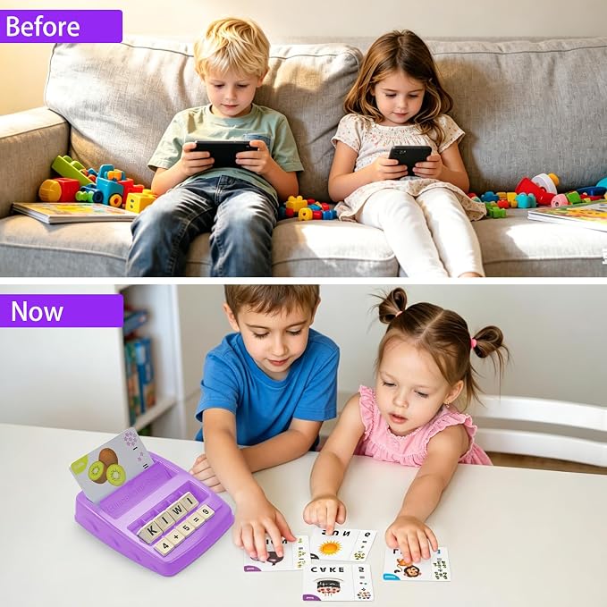 Educational Games for Kids Ages 3-8, Matching Letter Game for Kids Toys for 3-8 Year Olds Boys Girls Birthday Gifts for 3-8 Year Olds Girls Boys Preschool Kindergarten Educational Spelling Toys Purple