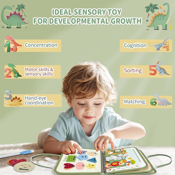 Aurasys Toddler Busy Board Montessori Travel Toy | Sensory Activity Busy Book for Learning Fine Motor Skills, Educational Gift for Girls and Boys