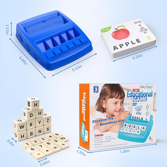 DEGIDEGI Educational Toys for Kids Ages 3-8, Matching Letter Spelling Math Counting Game,Learning Game for Preschool& Kindergarten Kids, Birthday Gifts for 3 4 5 6 7 Year Olds Boys&Girls Navy Blue