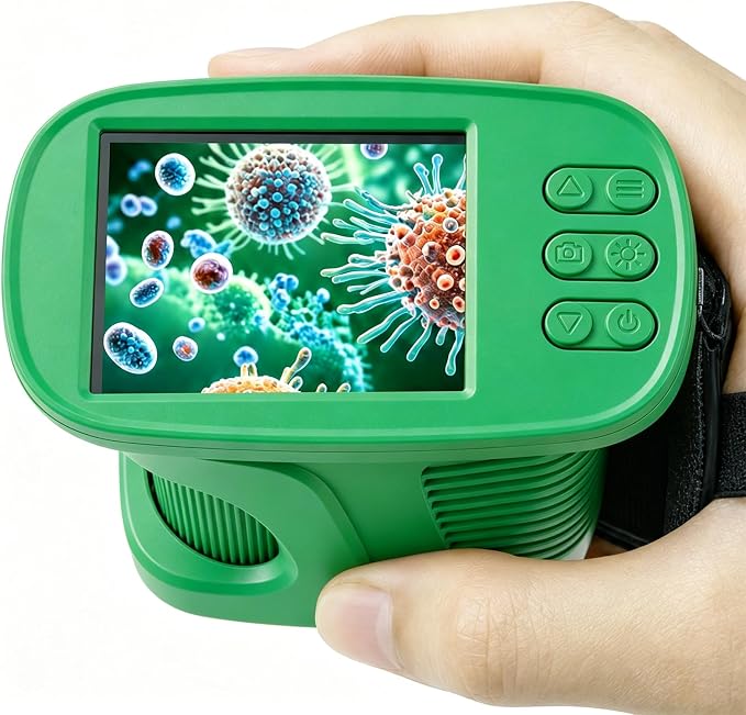 Kids Microscope,1000X HD Digital Handheld Mini Microscope 2.4" IPS Screen | Microscope for Kids, Mini Pocket Microscope for Children Birthday Gift, Science Education Fun for Boys Girls Ages 4-12 Green