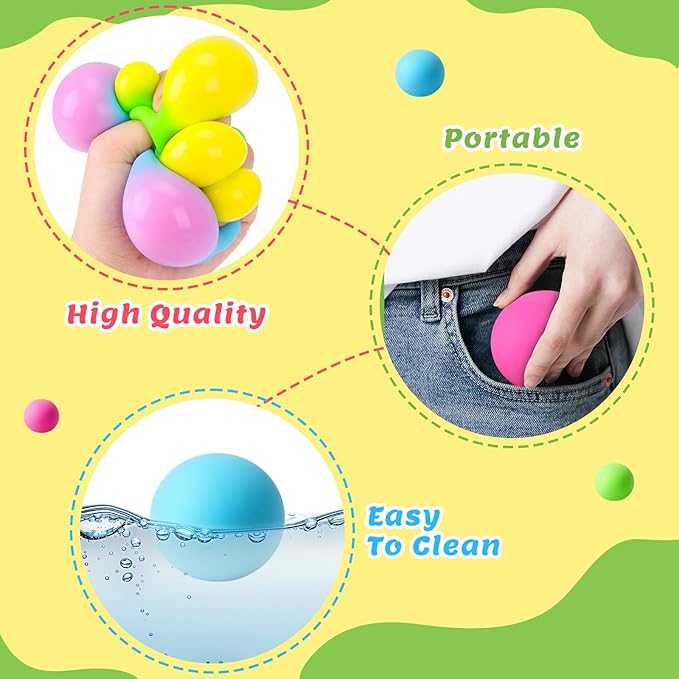 Stress Balls 4 Pack for Adults and Kids, Color Changing Squeeze Toys | Sensory Toys for kids with Autism, Squishy Fidget Toys for Stress and Anxiety Relief, Squishies Squeeze Prize for Classroom