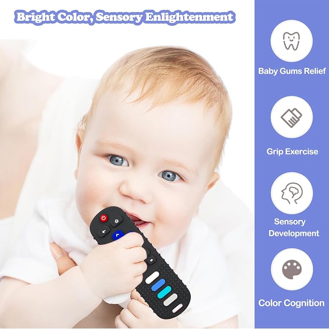 ROBBEAR 1 Pack Baby Teething Toys, Food Grade Silicone Teethers for Babies 3-6 Month, 6-18 Months, TV Remote Control Shaped Teething Toy, Chew Toys for Boys and Girls Teether Toys, Freezer BPA Free