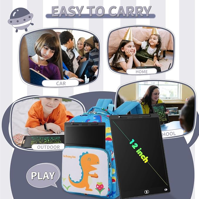 Genialba LCD Writing Board 12 Inches, Colourful Electronic Tablet, Portable Erasable Drawing Board, Graphic Tablet for Children's Games 3 4 5 6 7 Year Old Kid Boys Girls (Black)