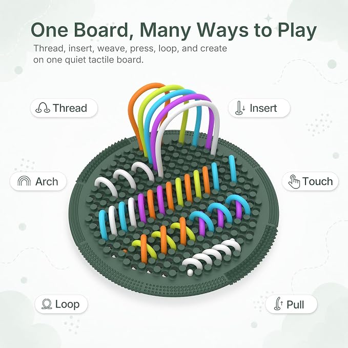 Silicone Sensory Activity Board for Toddlers Fine Motor Skills Fidget Toys | Kids calming noodles threading board eases anxiety ADHD autism portable classroom airplane office gift for adults all ages