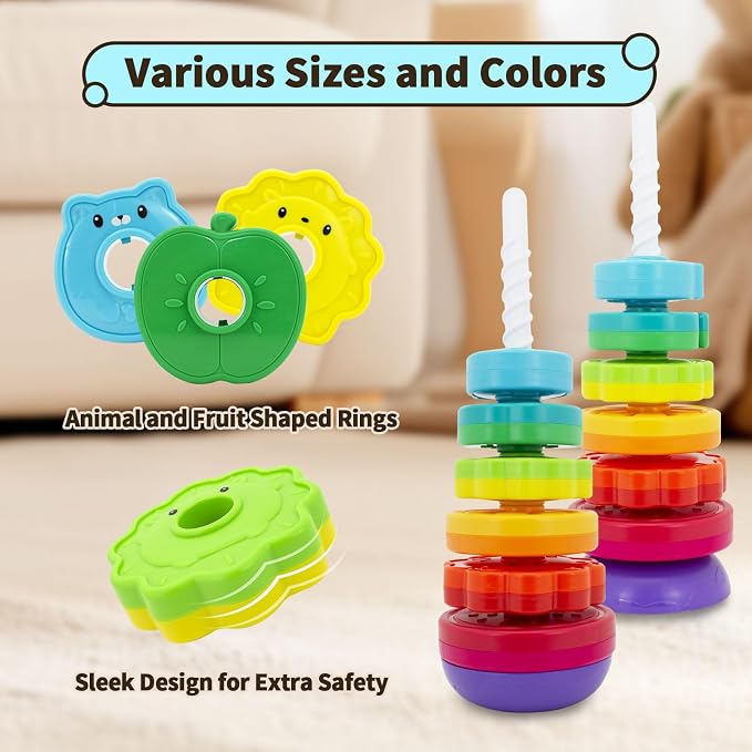 Montessori Toys for 1 Year Old, Spinning Stacking Toy | Rainbow Stacking Rings for Toddlers 1-3, Sensory Learning Toy, Fine Motor Skills Gift for 12-18 Months
