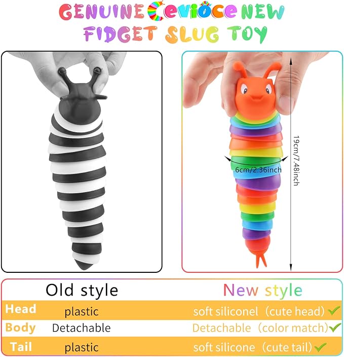 Cevioce Fidget Slug Toy, Sensory Slug Fidget Toys for Kids & Adults, 3 PCS Autism Sensory Toys for Children Toddlers, Toddler Toys 3+ Year Old, Easter Basket Stuffers Gifts for Kids Boys Girls C