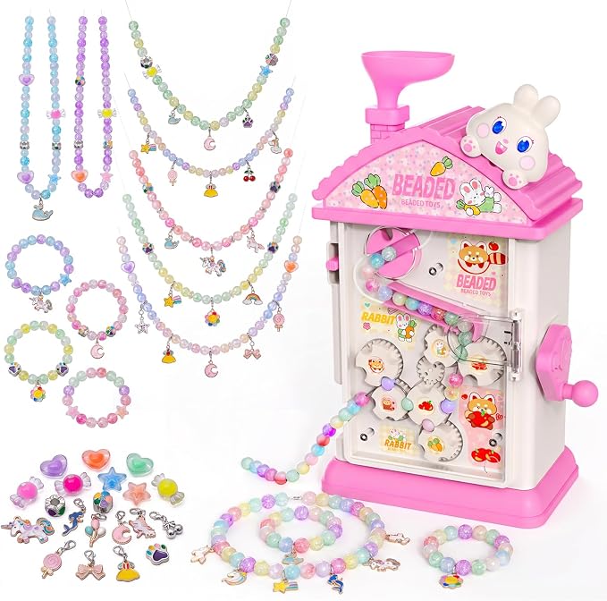 Bracelet Making Kit- Auto Beaded Jewelry Maker Toy Gift for Girls 6-12 | DIY Hand-Crank Pink House Kit, Inspires Creativity and Imagination, Friendship Bracelets, Birthday Gift, No Batteries MAGTHIC