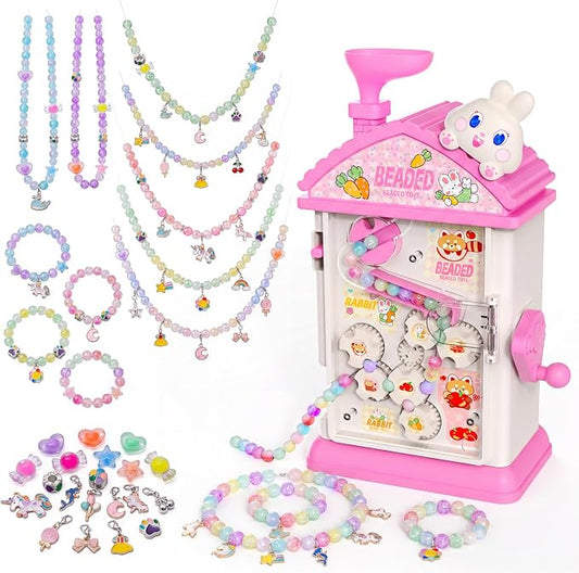 Bracelet Making Kit- Auto Beaded Jewelry Maker Toy Gift for Girls 6-12 | DIY Hand-Crank Pink House Kit, Inspires Creativity and Imagination, Friendship Bracelets, Birthday Gift, No Batteries MAGTHIC