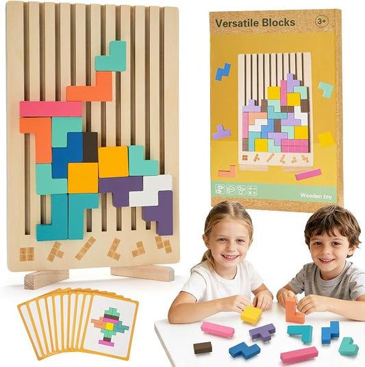Montessori Wooden Puzzle Toy for Toddlers, 3D Wooden Russian Block Stacking Board, Brain Teaser Montessori Toys for 3-6 Year Old Boys & Girls, Educational Wooden Toys for Preschool Learning