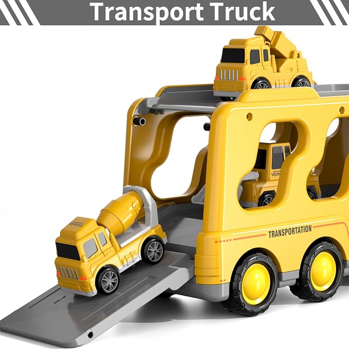 Bennol 5 in 1 Construction Truck Sand Toys for Toddlers Boys 1-3 3-5, Sand Trucks for Sandbox with Excavator, Friction Powered Vehicles Toy Cars for 1 2 3 4 5 Year Old Kids Girls Gifts