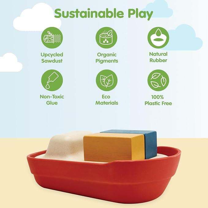 PlanToys® Cargo Ship Bath Toy for Toddlers Floating Boat Water Play Kids | floating boat, cargo blocks, cars bath toys, girls, boys, montessori educational, imaginative fine motor gift preschool set