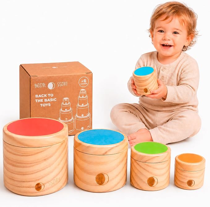 Wooden Stacking Cups for Toddlers 1-3 – Montessori Baby Toy for Sorting, Nesting & Stacking, Natural Wood Learning Toy for Fine Motor Skills