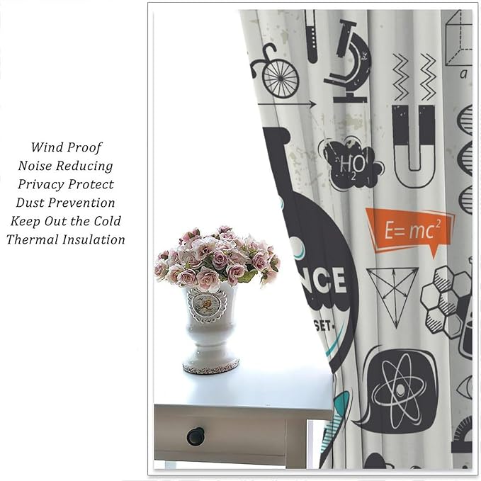 Science Bedroom Curtains, Chemistry Science Pharmacy Research Blackout Rod Pocket Window Drapes for Childs Girls Boys Bedroom Living Room Home Set 2 Panels,42x54 Inches