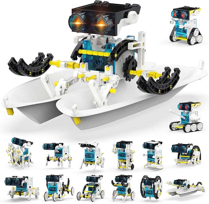 Wesfuner 30-in-1 STEM Solar Robot Kit Toys, 243 Pieces Educational Building Science Experiment Kit for Kids Aged 8-12, Birthday Gifts Kids Aged 8 9 10 11 12 13 Years Old(White)