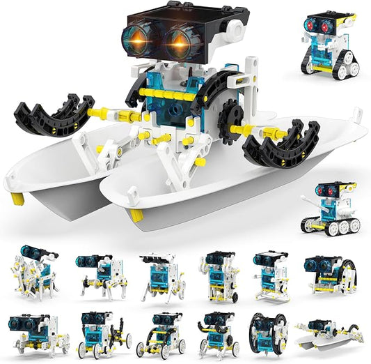 Wesfuner 30-in-1 STEM Solar Robot Kit Toys, 243 Pieces Educational Building Science Experiment Kit for Kids Aged 8-12, Birthday Gifts Kids Aged 8 9 10 11 12 13 Years Old(White)