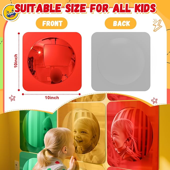 Geiserailie 9 Pcs Sensory Wall Bubble Mirrors, 10 x 10 Inch, CPC Certified | Colorful Acrylic Convex Mirrors, Sensory Room Must Haves, Classroom Learning Tool, Calming Corner, Preschool Daycare Activity