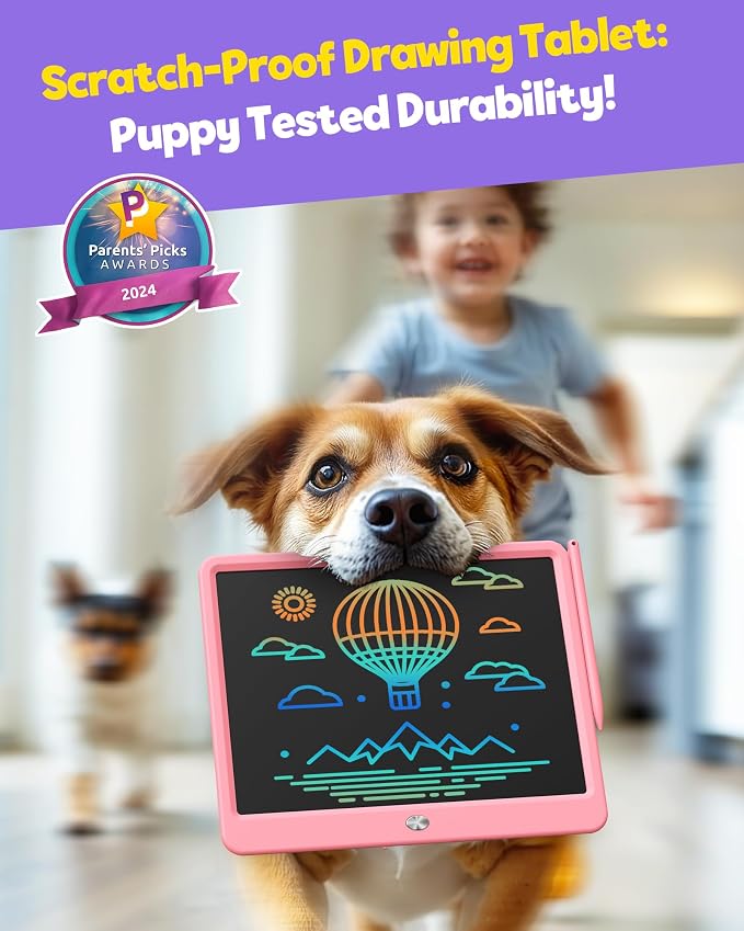 12 Inch LCD Writing Tablet for Kids, Coloring Drawing Pad, Mess Free Doodle Board, Airplane Travel Toys for Boys and Toddlers, Road Trip Essentials, Gifts for 3 4 5 6 7 8 Year Old Girls(Pink)