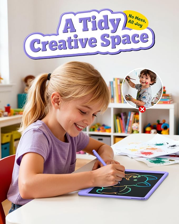 Bravokids 12 Inch LCD Writing Tablet for 3-8 Year Olds - Electronic Drawing Pad and Doodle Board as Educational Birthday Gifts for Girls and Boys (Purple)