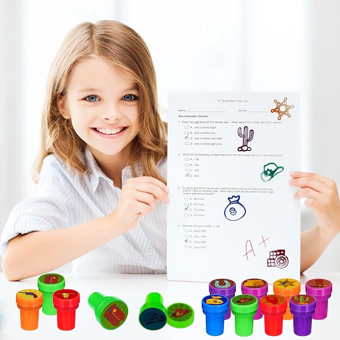 Cinrobiye 24 Pcs Western Cowboy Stampers Party Favor Set, Cute Cowboy Rodeo Stamps for Kids Birthday Party, Classroom Rewards, Carnival Prizes, Goody Bag Fillers, Western Themed Party Supplies