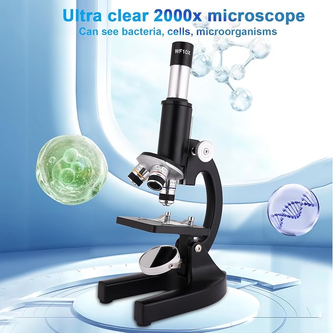 Microscope for Kids & Adults,40X-2000X Microscope with Phone Adapter & Slides Set,Suitable for Students School Lab and Home Education