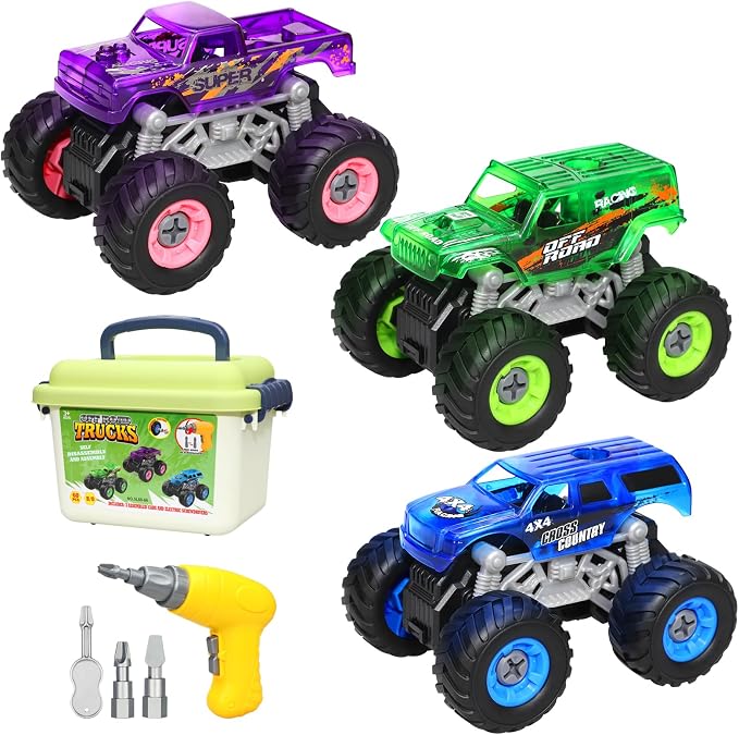 Take Apart Monster Truck Toys for Kids Age 4-7, STEM Monster Trucks | Electric Drill & Storage Box, Educational Building STEM Toys for Kids, Christmas & Birthday Gifts for Boys Girls 3-5 4-8
