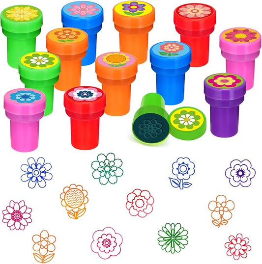Cinrobiye 24 Pcs Flower Stampers Party Favor Set, Cute Floral Stamps for Kids Birthday Party, Classroom Rewards, Carnival Prizes, Goody Bag Fillers, Garden Floral Party Supplies