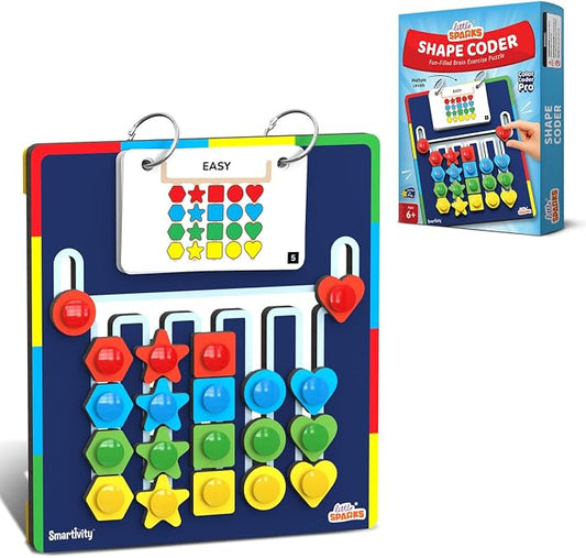 Smartivity Shape Coder Puzzle Toy for Kids 6-12 Years | 15 Challenge Cards, 5 Columns & Colored Shapes | Builds Logic & Colour Matching | Travel-Friendly Educational Gift