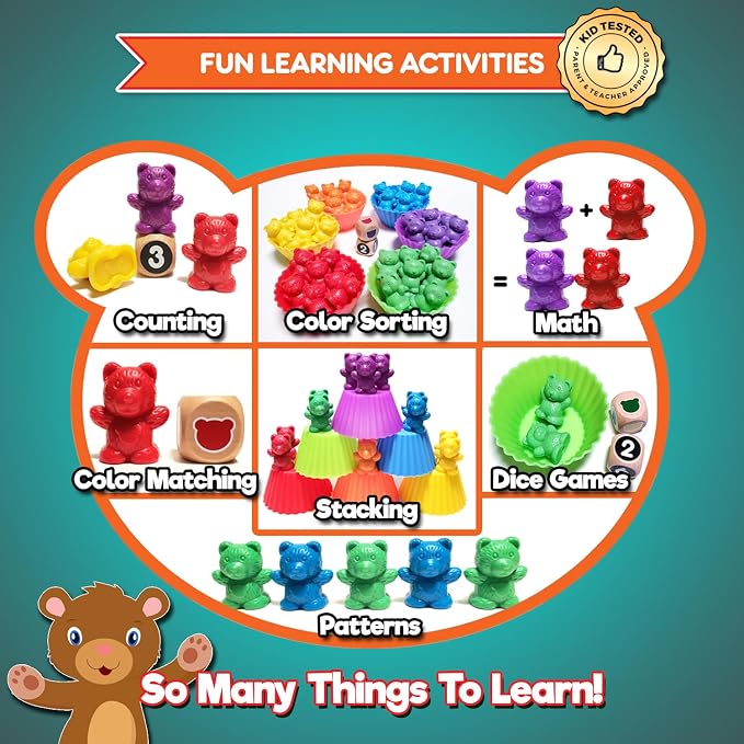 Cute & Cuddly Counting Bears with Dice - Sort, Count, Match & Play 60pc