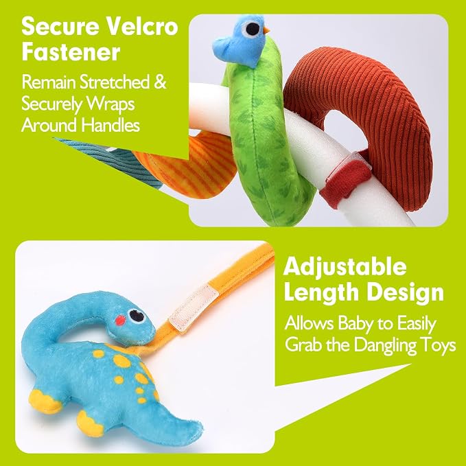 hahaland Car Seat Toys for Babies 0-6 Months Boy Stroller Toy Dinosaur | Baby Toys 0-6 Months - Rattle, Mirror, Crinkle, Squeaky, Developmental Carseat Toy Hanging Travel Birthday Gift for Infants