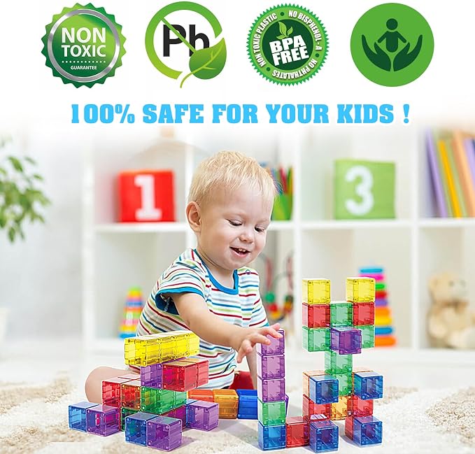 Magnetic Building Blocks, 1.4 inch Large Magnet Cubes for Toddlers (30 PCS) | Sorting & Stacking Toys, Safe Size, Sensory Play, Montessori Learning, CPC Certified, Preschool Activities, Early Educational