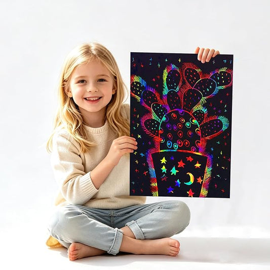 FUNNYB&G 60 Pcs Rainbow Scratch Paper Art for Kids Arts and Crafts Kit | Rainbow Scratch Paper Set Supplies School Activities Coloring Sheets Travel Toys for Party Games Christmas Birthday Gifts