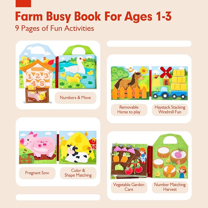 hahaland Busy Book for Toddlers 1-3 - Farm Animals Busy Board 1 Year Old | hahaland Busy Book for Toddlers 1-3 - Farm Animals Busy Board 1 Year Old