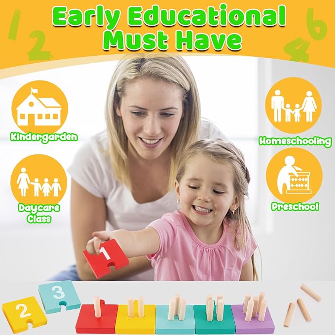 Counting Pegs Board Montessori Toys for Kids Aged 3 4 5 6 Years Old, Wooden Early Math and Number Digital Plunger Manipulatives Materials Game for Toddlers Home Kindergarten Daycare Classroom