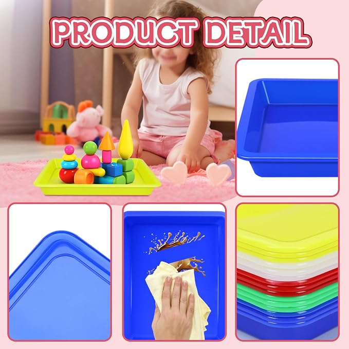 Weoxpr 15 Pcs Multicolor Plastic Art Trays, Sensory Bin Tools for Kids, Paint Serving Tray Play,Tuff Tray Set for Classroom and Home Crafts, DIY Projects, Painting, Beads, Organizing Supply