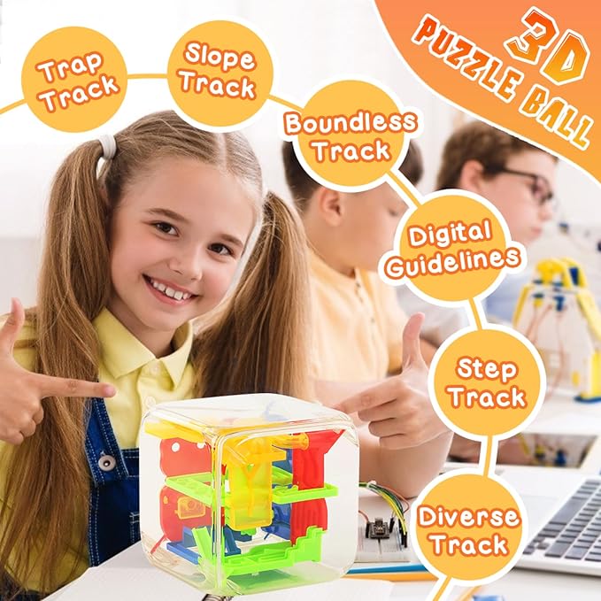 3 Otters 3D Puzzle Maze Cube, 5 Inch 72 Obstacles Brain Teaser | Interactive Sphere Maze Game for Developing Focus, Problem-Solving, Classroom Prizes, Travel, and Educational Gifts