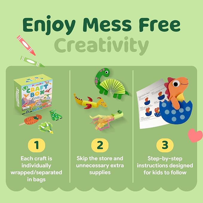 Mumaloo Kids Craft Kit – 10 Dinosaur Art Activities, Ages 4–8 | No-mess dinosaur crafts for boys and girls | Preschool toddler homeschool set | Includes all supplies | Ages 3 4 5 6 7 8