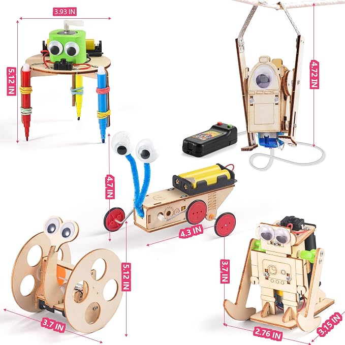 5-in-1 STEM Kit for Kids Ages 6-8 8-10, Wood Robot Building Science Kits | Art Crafts for Boys STEM Building Toys 8-12, Robotics 3D Wooden Puzzles Models, 8 9 10 11 12 Year Old Girls Birthday Gifts