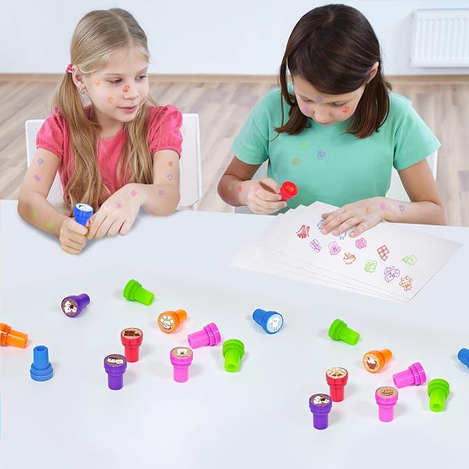 Cinrobiye 24 Pcs Marshmallow Stampers Party Favor Set, Cute Sweet Treat Stamps for Kids Birthday Party, Classroom Rewards, Carnival Prizes, Goody Bag Fillers, Dessert Themed Party Supplies
