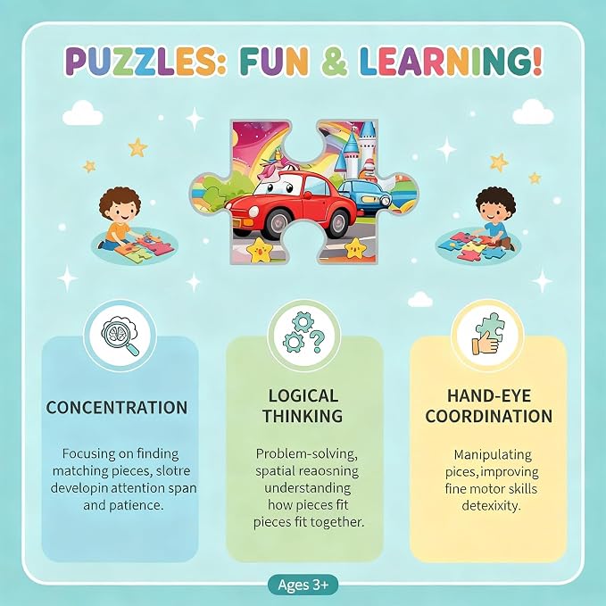 Wooden Puzzles for Kids, Jigsaw Puzzles, Vehicle Theme Educational Gifts | 100% Wooden