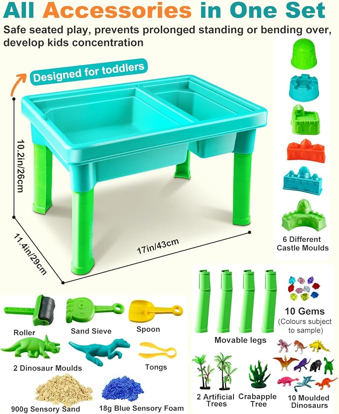 Sandbox Kit Sand Table : Sand Playset Bin with Lid Toys Toddler Dinosaur/Ocean Molds Sets Enhance Creativity & Exploration Skills - Outdoor Indoor Sensory Activity Gift for Small Kid Ages 3-5